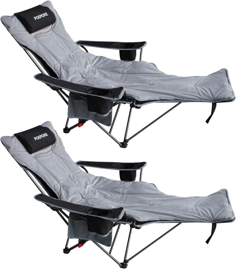 Portable Reclining Camping Chair with Headrest and Footrest