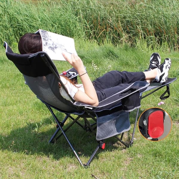 Portable Reclining Camping Chair with Headrest and Footrest
