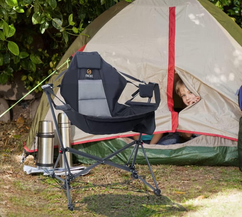 Camping Chair Rocker with Stand and Cup Holder, Heavy Duty