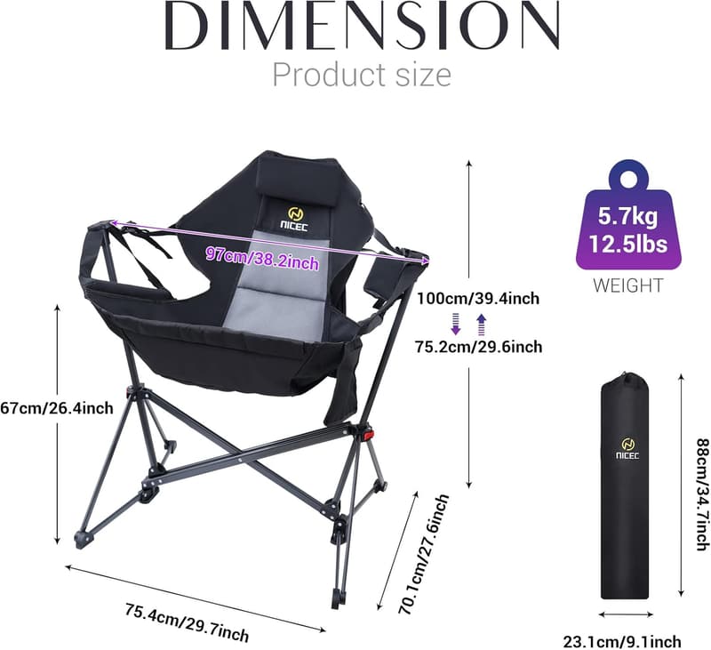 Camping Chair Rocker with Stand and Cup Holder, Heavy Duty