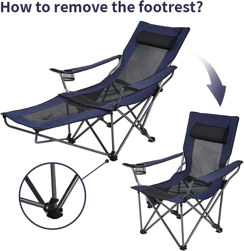 Portable Folding Mesh Camping Chair with Removable Footrest