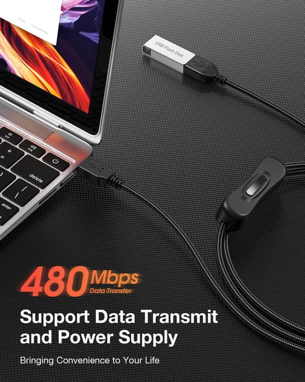 USB Extension Cable with On/Off Switch for LED Strips - 3.3 FT