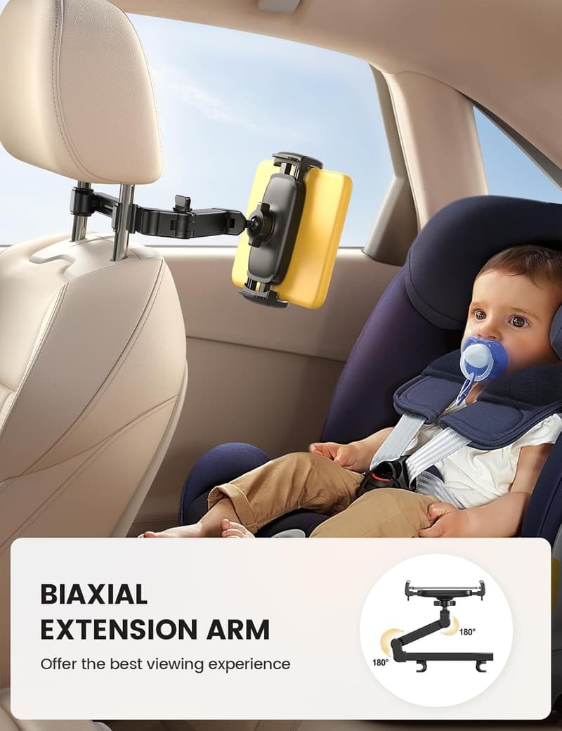 Adjustable 3-in-1 Car Headrest Tablet Holder for Kids
