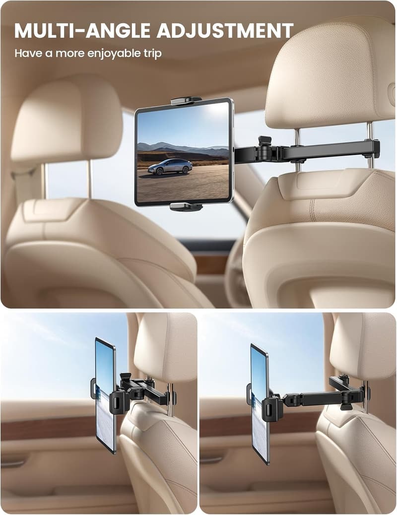 Adjustable 3-in-1 Car Headrest Tablet Holder for Kids