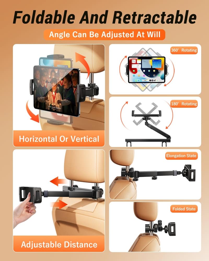 Backseat Tablet Holder for Kids - Adjustable Car Mount, 4.7