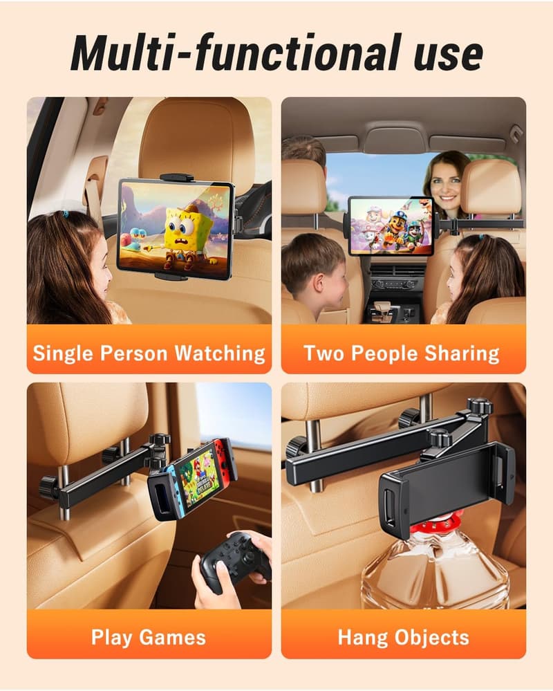 Backseat Tablet Holder for Kids - Adjustable Car Mount, 4.7