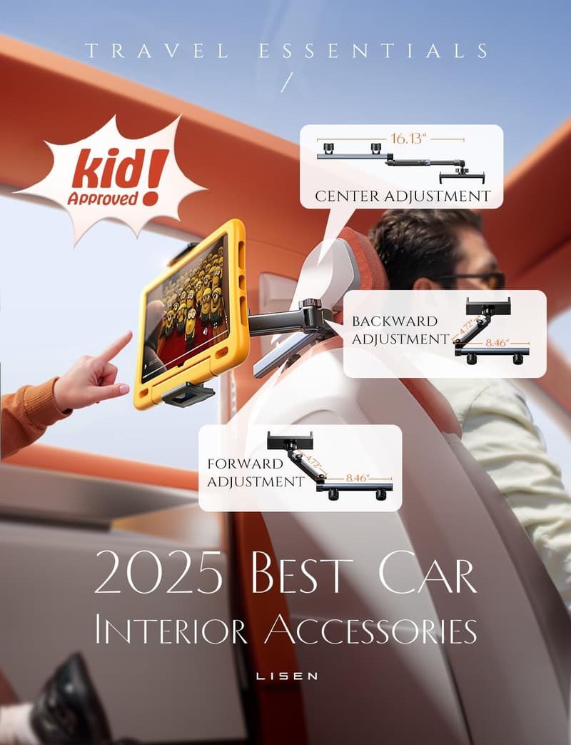 Backseat Tablet Holder for Car - 3-in-1 iPad Mount for Kids
