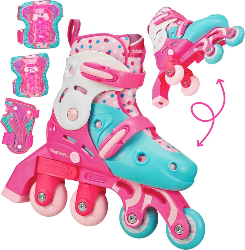 Adjustable Roller Derby Skates for Kids - 2-in-1 Learn & Inline Mode