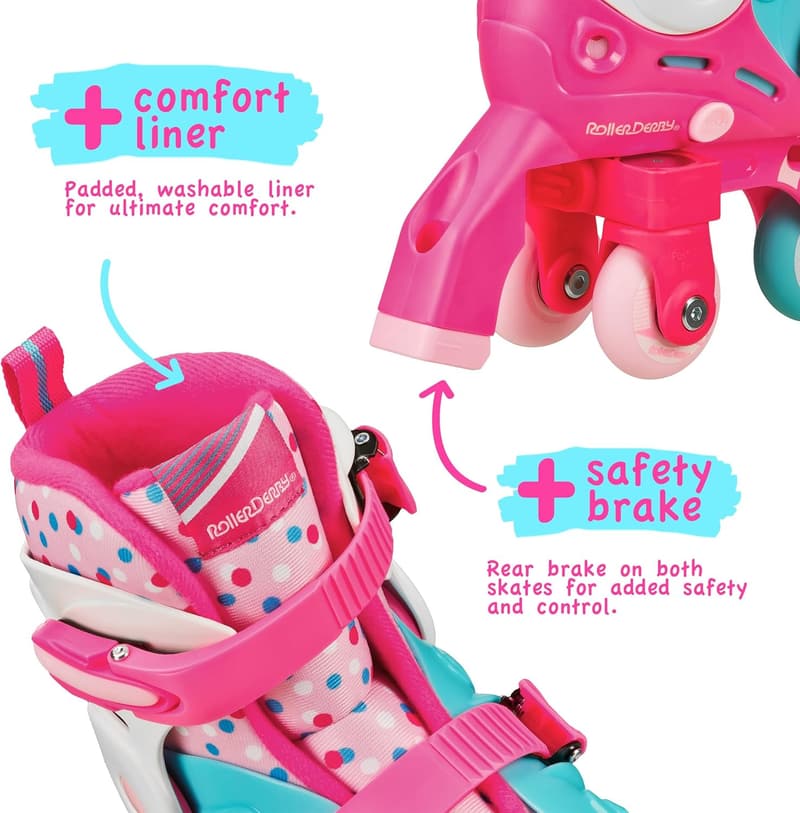 Adjustable Roller Derby Skates for Kids - 2-in-1 Learn & Inline Mode
