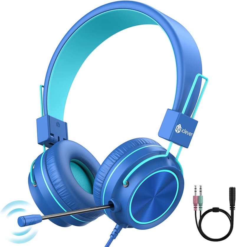 Volume-Safe Kids Headphones with Rotatable Mic for Virtual School