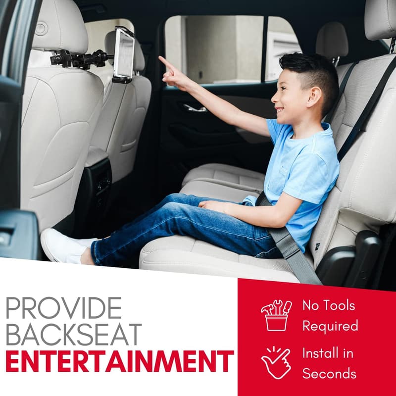 Adjustable Car Headrest Tablet Holder for Kids, Fits 4.7-12.9