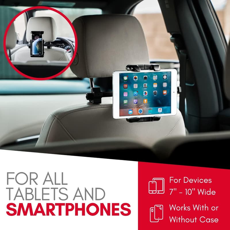Adjustable Car Headrest Tablet Holder for Kids, Fits 4.7-12.9