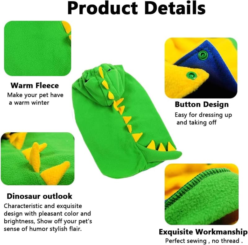 Funny Dinosaur Dog Costume - Warm Hoodie for Large Dogs