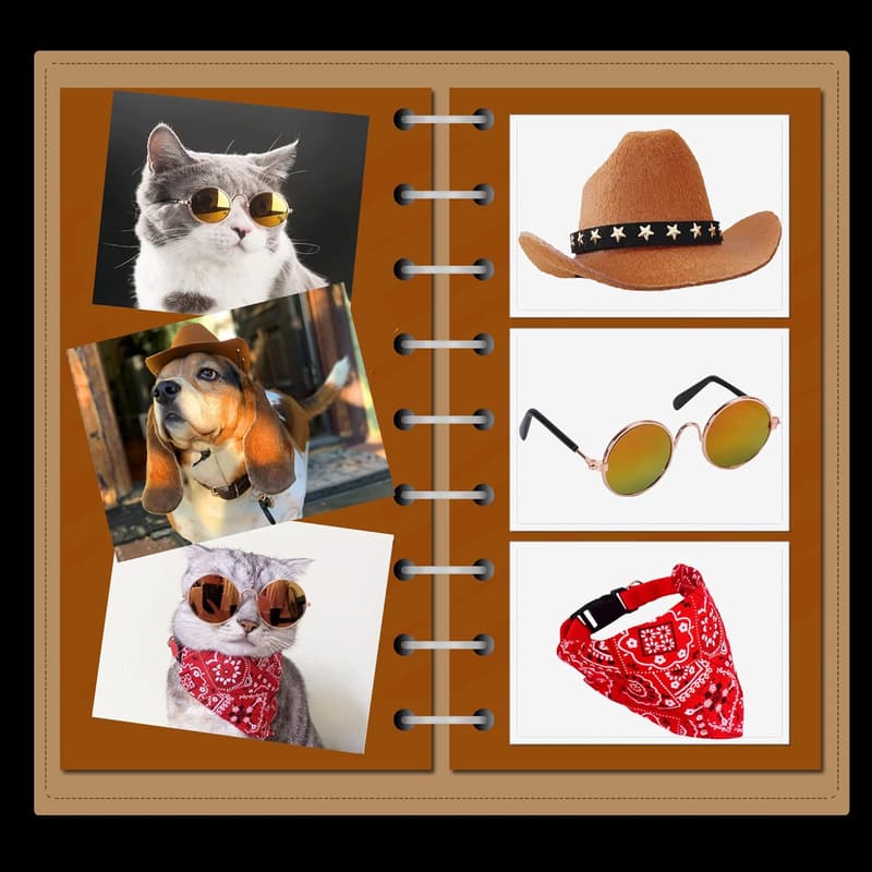 Pet Cowboy Costume Set: Bandanna, Hat & Sunglasses