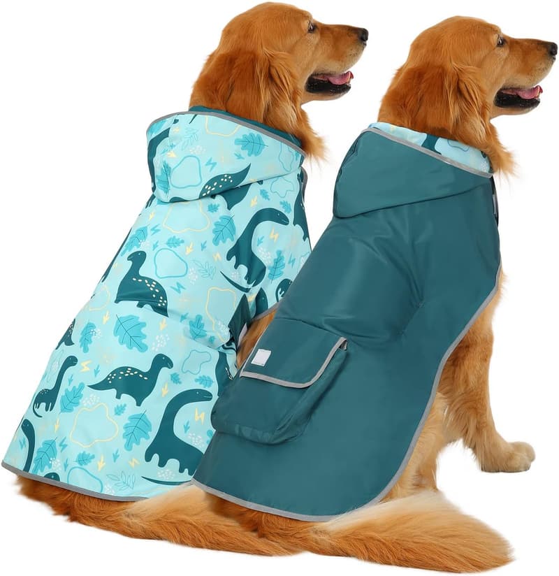 Reversible Hooded Dog Raincoat for Small to Large Dogs - Dinosaurs