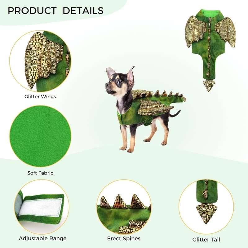 Halloween Dinosaur Costume for Small Dogs and Cats - Green
