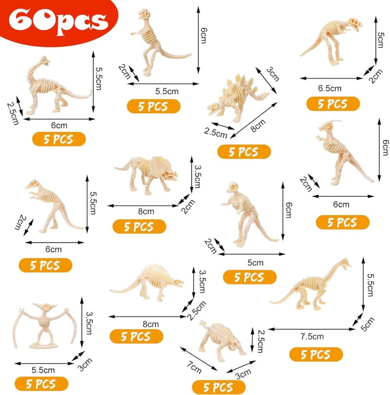 Dinosaur Skeleton Figures - 60 pcs Science Play Set
