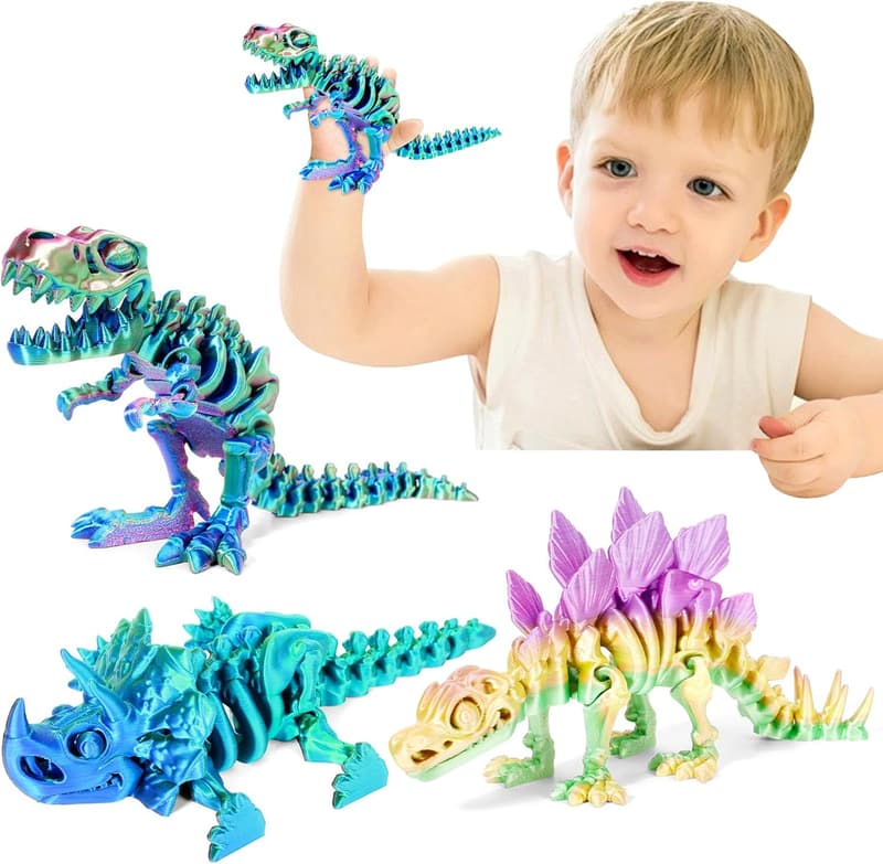 Dinosaur Flexible Fidget Toy Set - 3D Printed Desk Decor