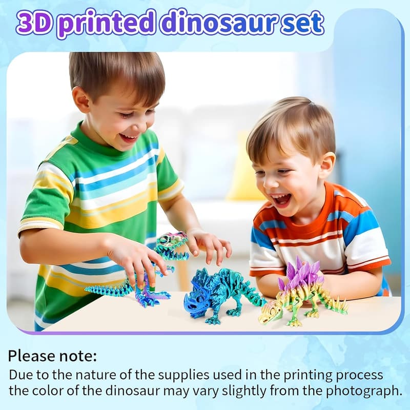 Dinosaur Flexible Fidget Toy Set - 3D Printed Desk Decor