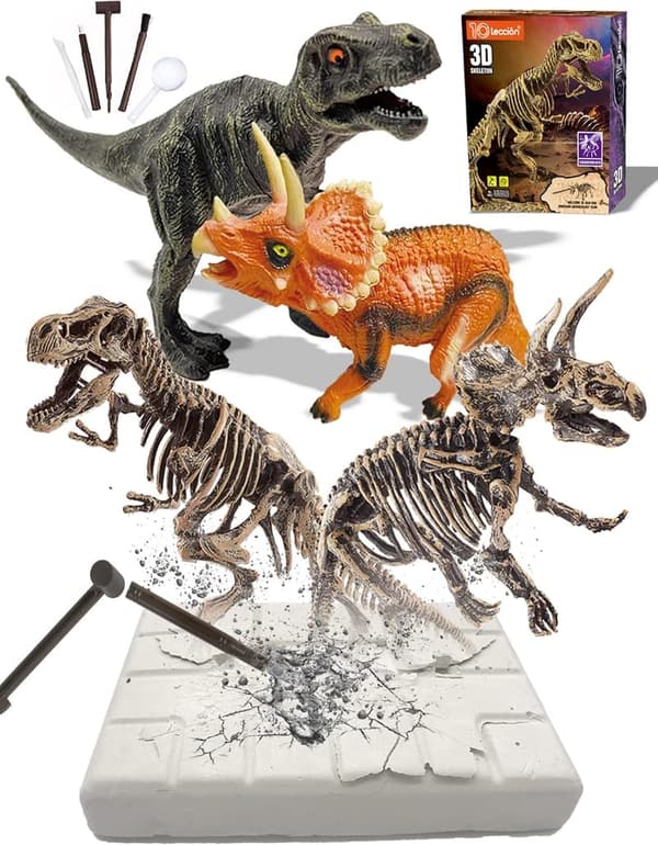Educational Dinosaur Fossil Dig Kit for Kids with 3D Skeletons