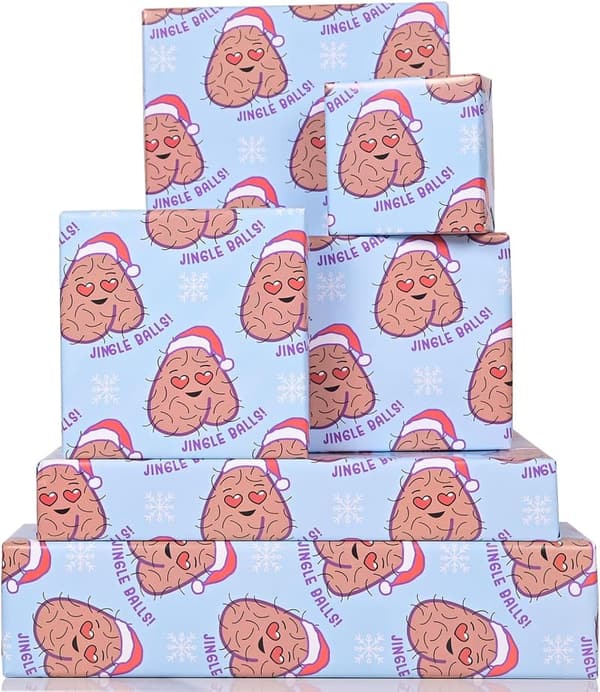 Naughty Jingle Balls Christmas Gift Wrap Paper for Adults (6 Pack)