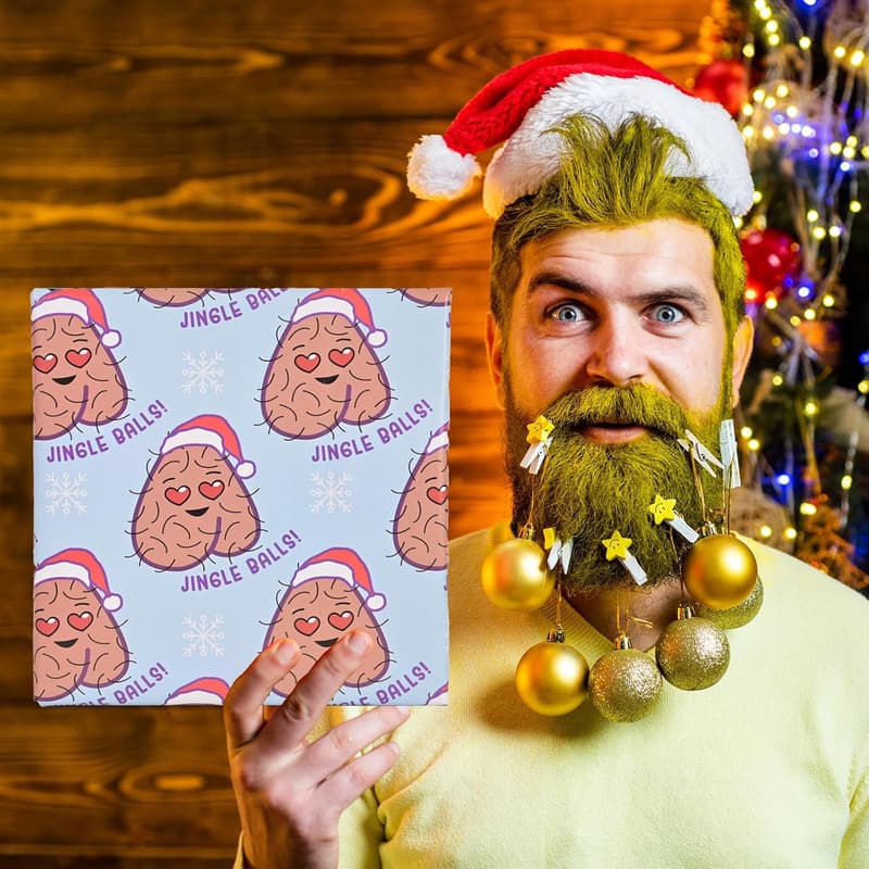 Naughty Jingle Balls Christmas Gift Wrap Paper for Adults (6 Pack)