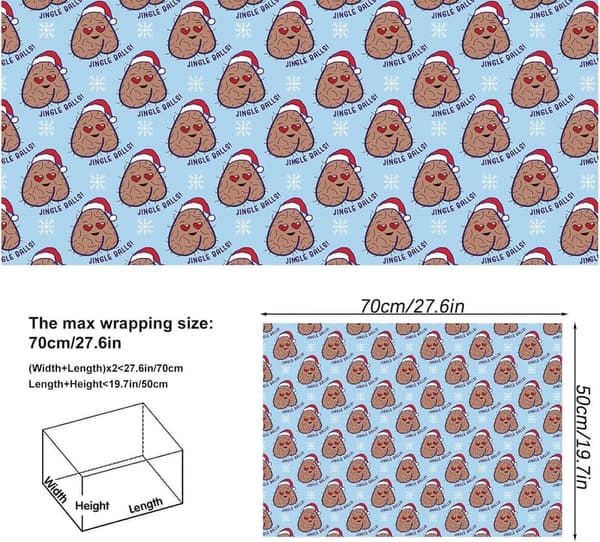Naughty Jingle Balls Christmas Gift Wrap Paper for Adults (6 Pack)