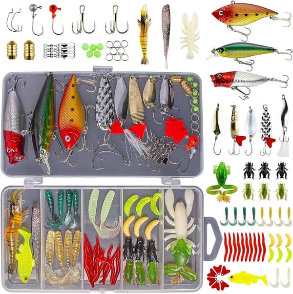 Freshwater Fishing Lures Kit with Spoon & Soft Plastic Worms