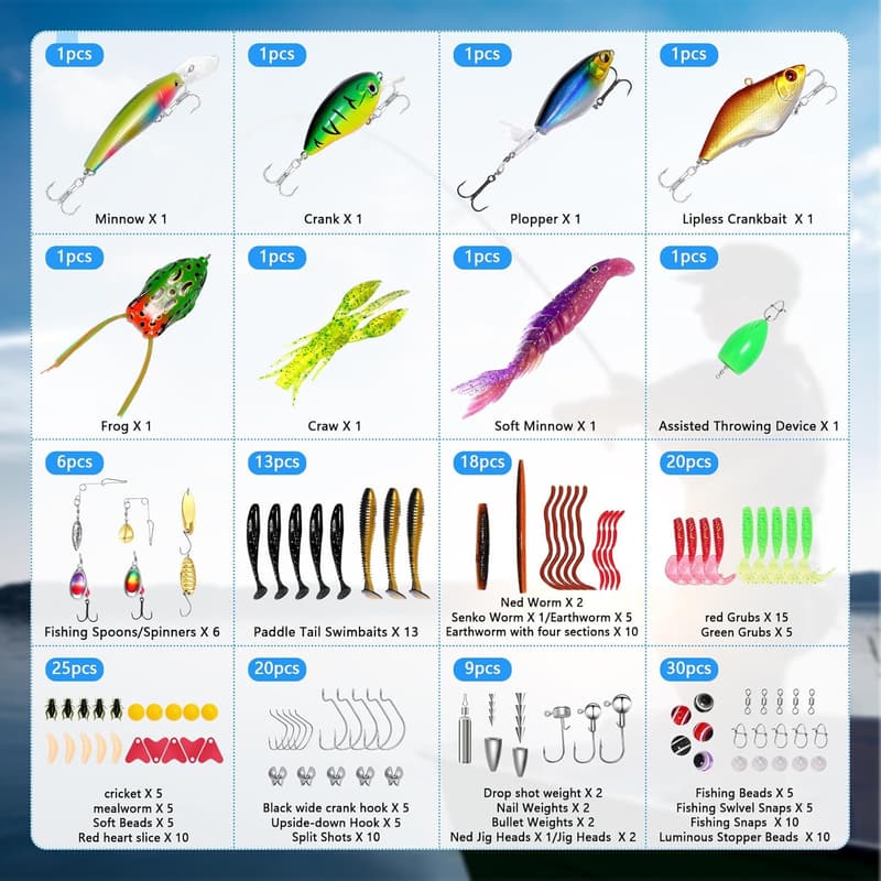 Fishing Gear Set: 153-Pcs Tackle Box Kit with Lures & Hooks