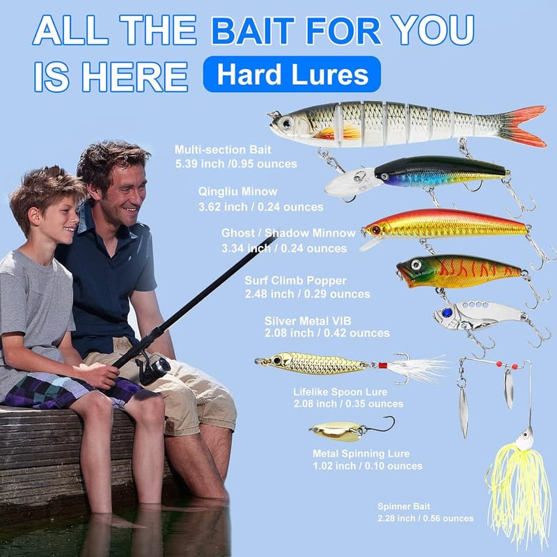 Fishing Lures Tackle Box Kit for Bass & Trout Fishing