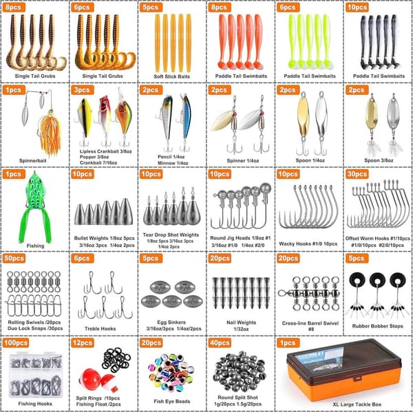 Fishing Lure Kit for Men, 404-Piece Tackle Box with Accessories