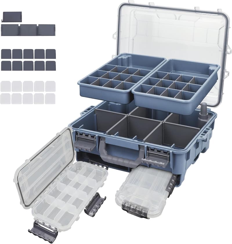 Universal Fishing Tackle Box with Removable Trays - Waterproof Storage