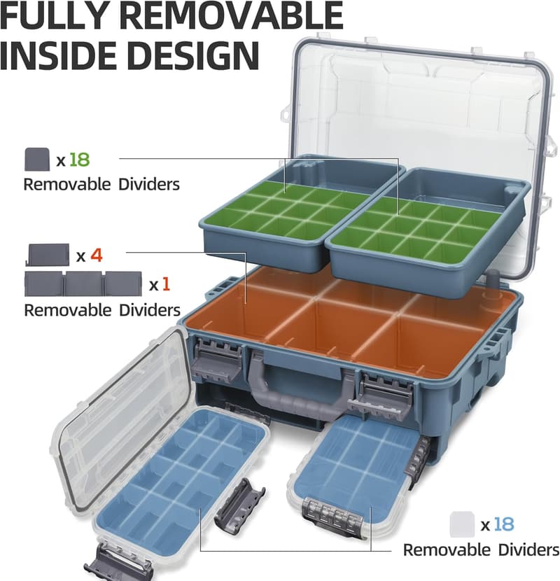 Universal Fishing Tackle Box with Removable Trays - Waterproof Storage