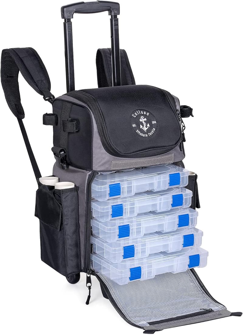 Waterproof Rolling Fishing Tackle Box with Rod Holders
