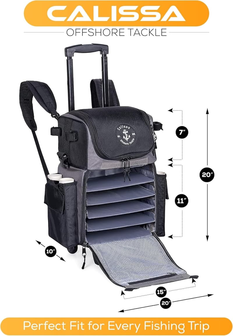 Waterproof Rolling Fishing Tackle Box with Rod Holders