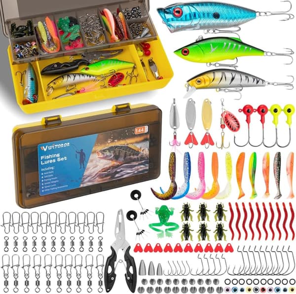Fishing Gear Kit for Men - 144 Fishing Lures & Tackle Box