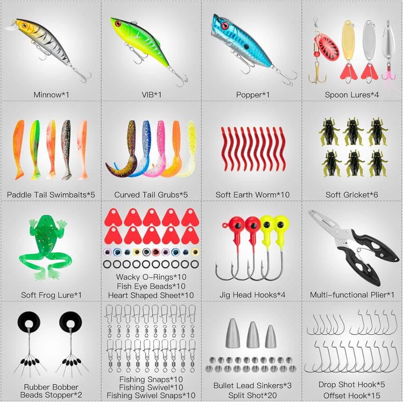 Fishing Gear Kit for Men - 144 Fishing Lures & Tackle Box