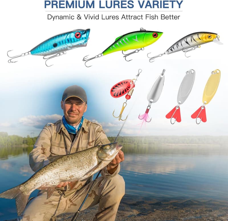 Fishing Gear Kit for Men - 144 Fishing Lures & Tackle Box