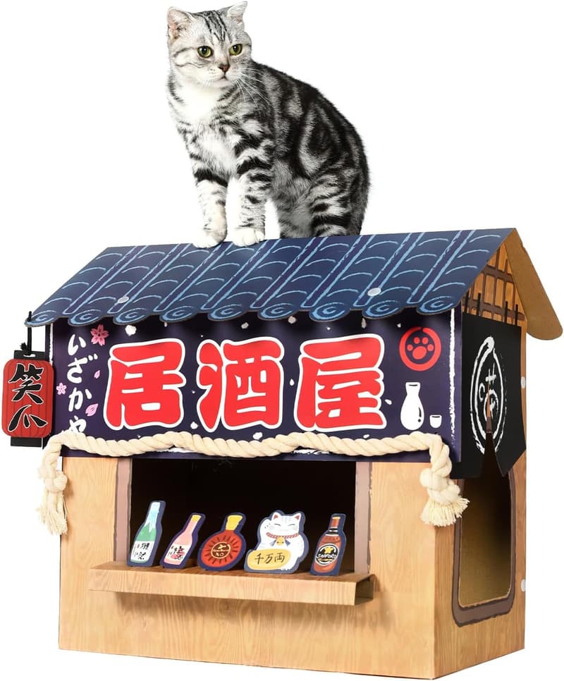 Indoor Cat Bed and Cardboard House with Scratchers, Large Condo