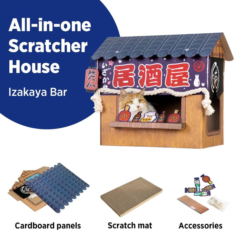Indoor Cat Bed and Cardboard House with Scratchers, Large Condo