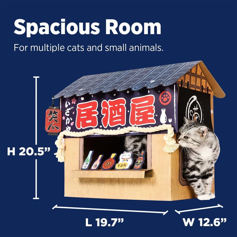 Indoor Cat Bed and Cardboard House with Scratchers, Large Condo