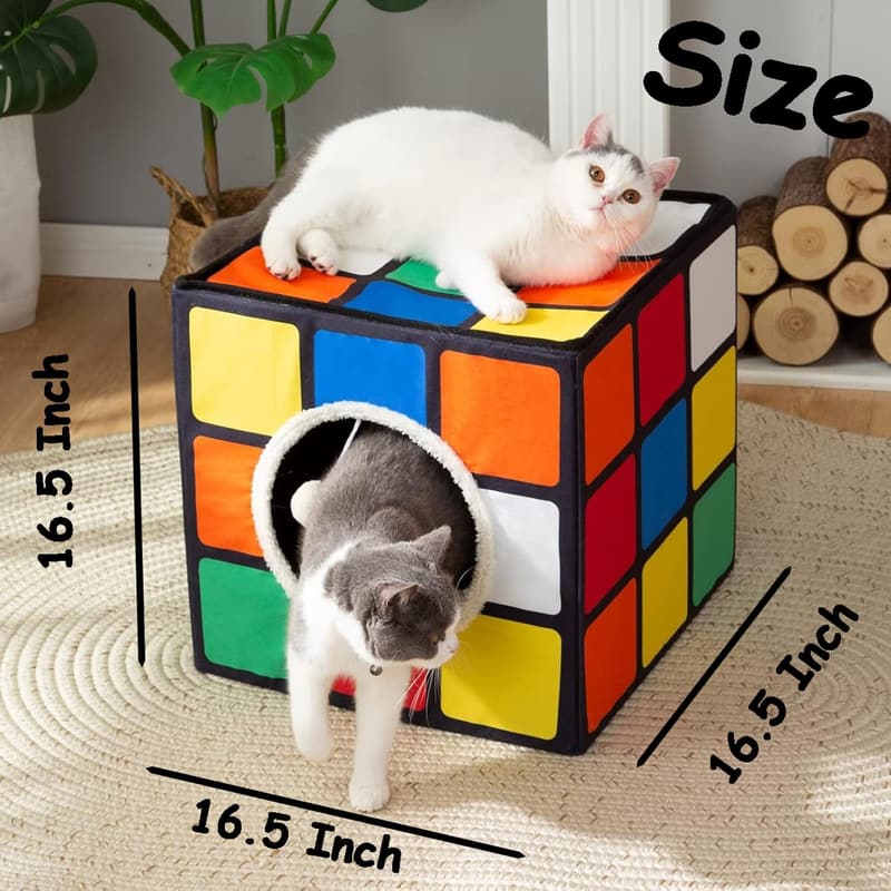 Indoor Cat Condo with Reversible Cushions & Hanging Fluffy Ball