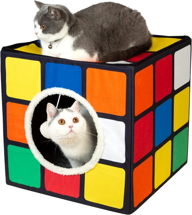Indoor Cat Condo with Reversible Cushions & Hanging Fluffy Ball