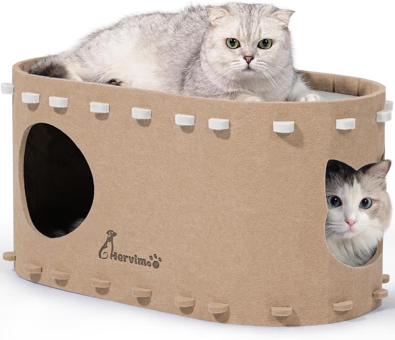 Large Foldable Cat Cave with Tunnel for Up to 25lbs