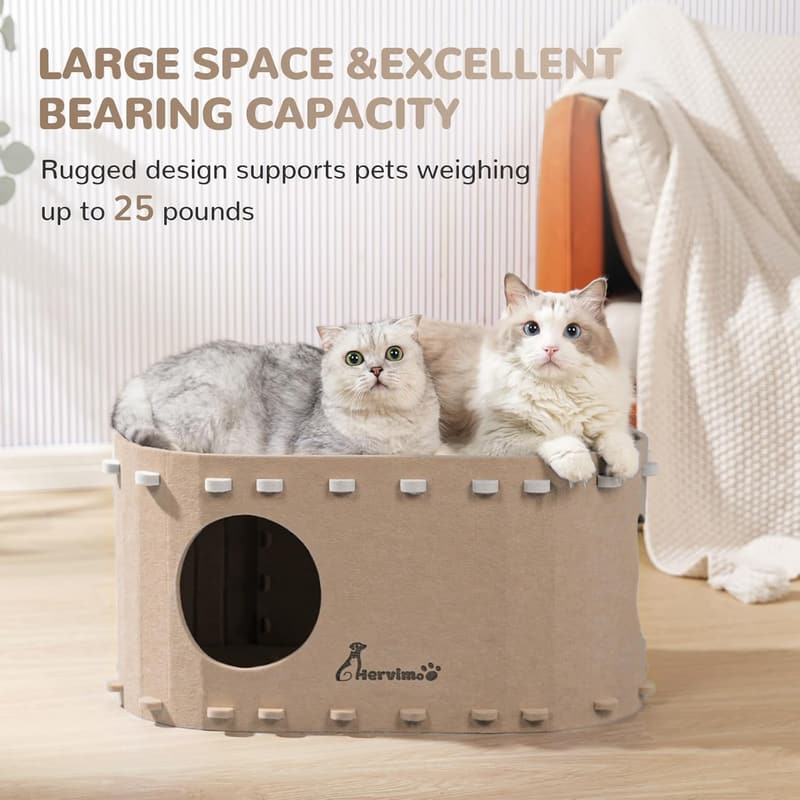 Large Foldable Cat Cave with Tunnel for Up to 25lbs