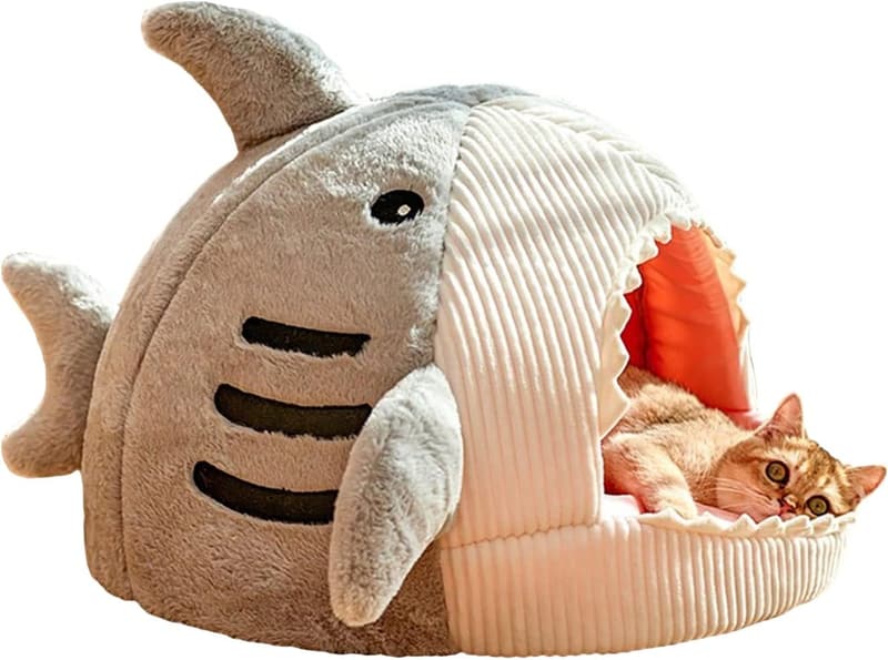 Shark-Shaped Cat Bed – Soft, Semi-Closed Nest for Small Pets