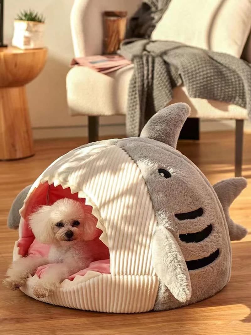 Shark-Shaped Cat Bed – Soft, Semi-Closed Nest for Small Pets