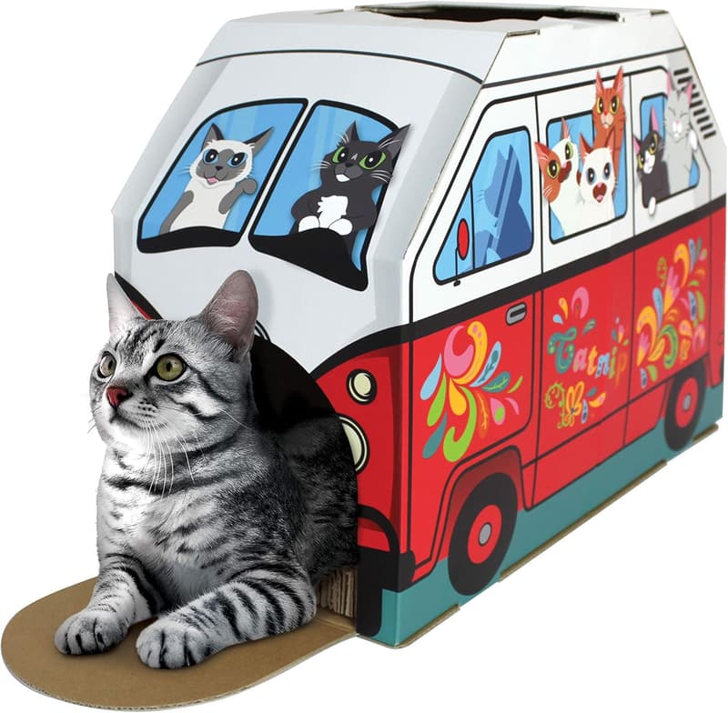 Retro Van Cat House with Scratcher & Catnip Included
