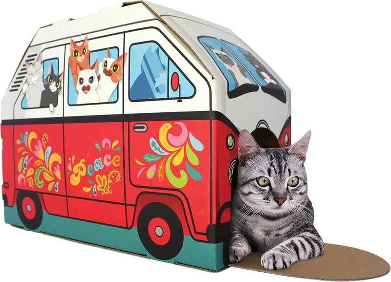 Retro Van Cat House with Scratcher & Catnip Included