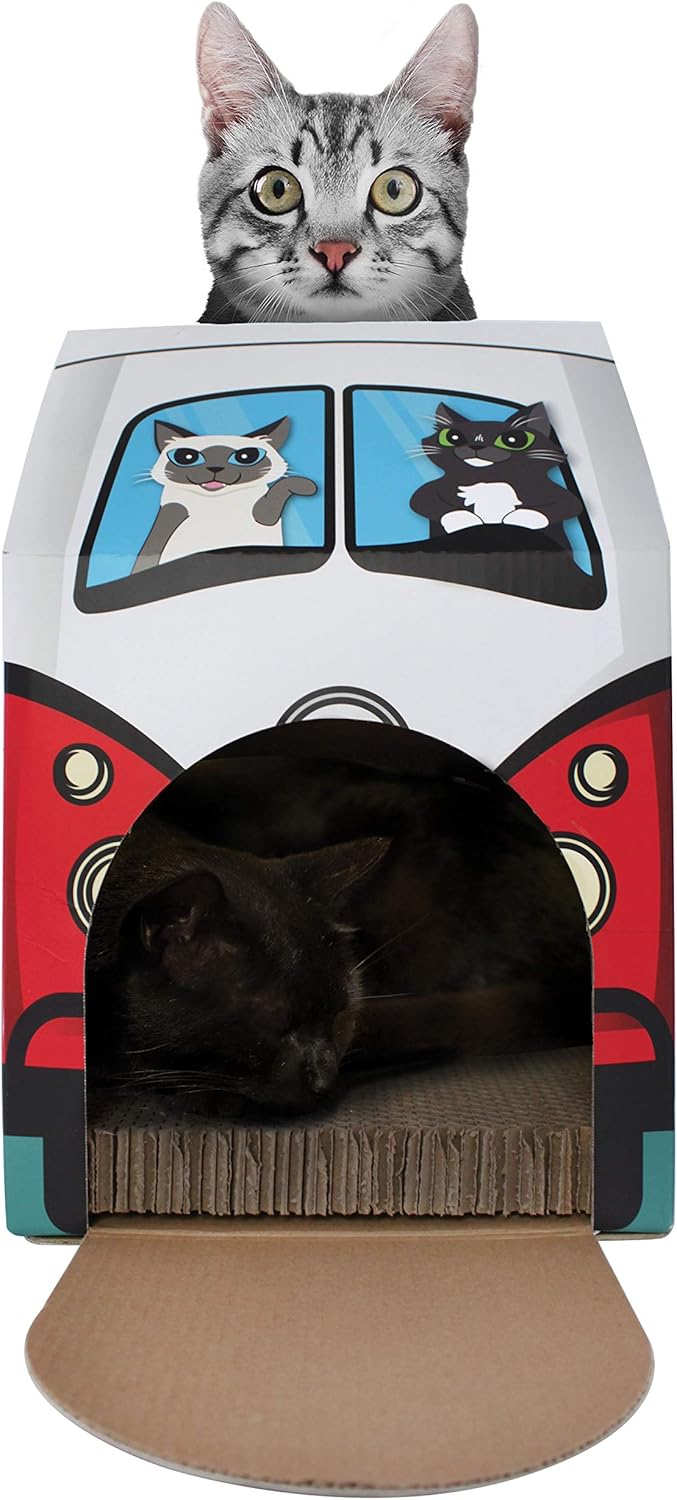 Retro Van Cat House with Scratcher & Catnip Included